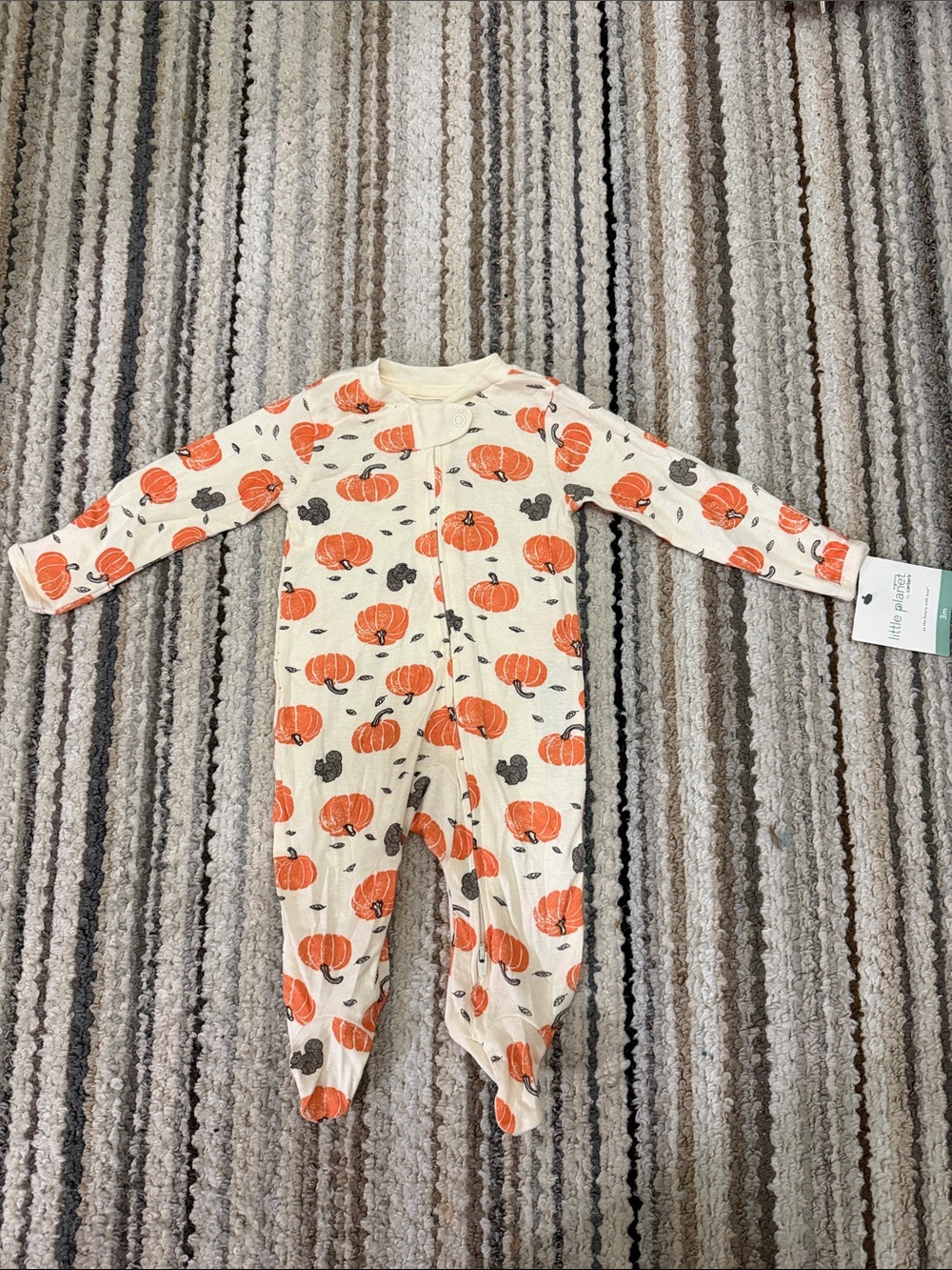 Carter's Cream Footed One-Piece with Orange Pumpkin Print